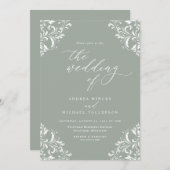 Elegante Vintag Sage Green Wedding Einladung (Vorne/Hinten)