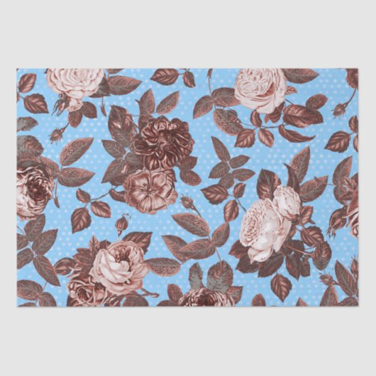 Elegante, Vintag-schicke Kupfer-Rose auf blau Seidenpapier (Vorderseite)