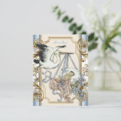 Elegante Vintag Stork Baby Boy Dusche Einladung (Stehend Vorderseite)