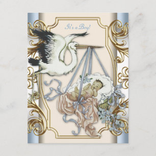 Elegante Vintag Stork Baby Boy Dusche Einladung