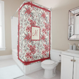 Elegante Vintag Toile de Jouy Gray and Deep Red Duschvorhang