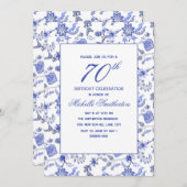 Elegante Vintage antike Blauer Flora 70. Einladung (Vorne/Hinten)