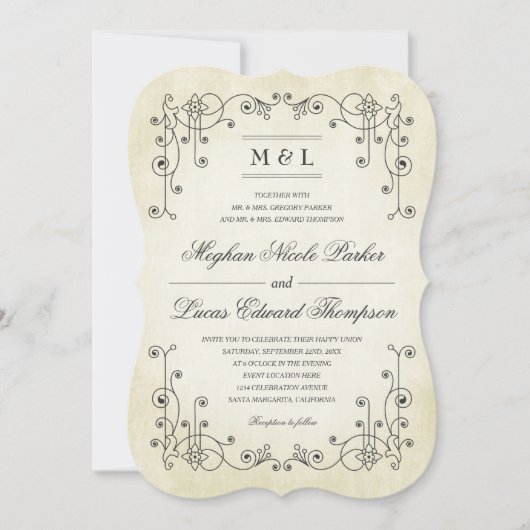 Elegante Vintage antike Papiervereidigung Einladung (Vorderseite)