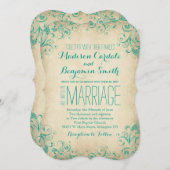 Elegante Vintage Aqua Blüh Hochzeit Einladungen (Vorne/Hinten)