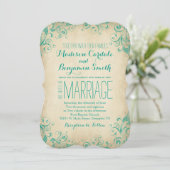 Elegante Vintage Aqua Blüh Hochzeit Einladungen (Stehend Vorderseite)