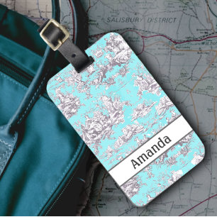 Elegante Vintage Aqua-Blütenpflanze Gepäckanhänger