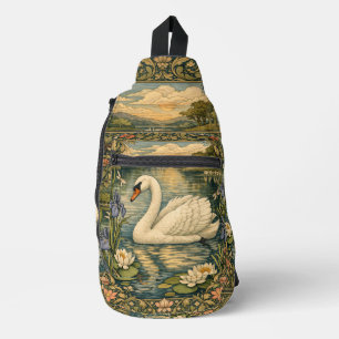 Elegante Vintage-Aquarellmalerei eines weißen Schw Crossbody Bag