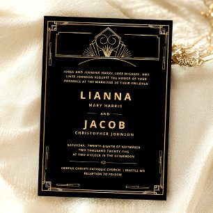 Elegante Vintage-Art-Deco-Hochzeit Einladung