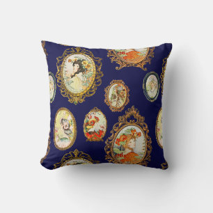 Elegante Vintage-Art-Nouveau-Mädchen-Blumen-Rahmen Kissen
