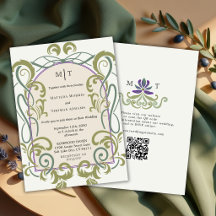 Elegante Vintage-Art Nouveau-QR-Code-Blumenhochzei