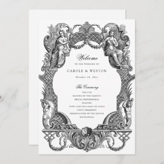 Elegante Vintage Barock-Bilderbuchhochzeit Programm (Vorne/Hinten)