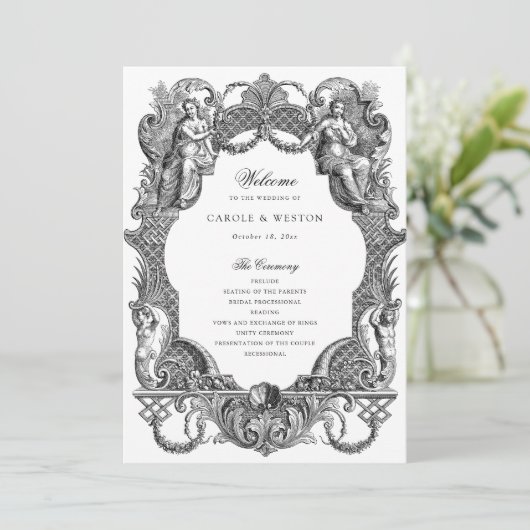 Elegante Vintage Barock-Bilderbuchhochzeit Programm (Stehend Vorderseite)