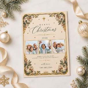 Elegante Vintage-Barock-Foto-Weihnachtskarte Einladung