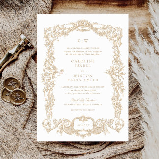 Elegante Vintage Barock-Goldrahmen-Hochzeit Einladung