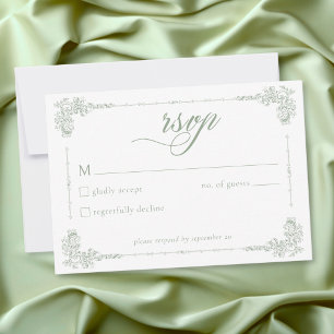 Elegante Vintage-Barock-Hochzeit in Salbeigrün RSVP Karte