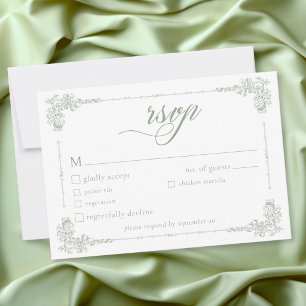 Elegante Vintage-Barock-Hochzeit in Salbeigrün RSVP Karte