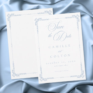 Elegante Vintage-Barock-Hochzeit in Staubblau Save The Date