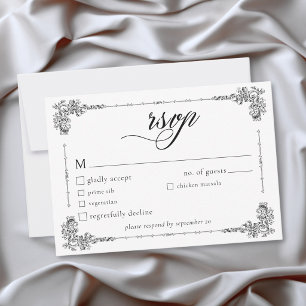 Elegante Vintage-Barock-Schwarz-Weiß-Hochzeit RSVP Karte