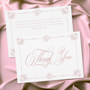 Elegante Vintage-Barock-Staubrosa-Hochzeit Dankeskarte