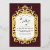 Elegante Vintage Barockbahn Burgund Folieneinladung (Vorderseite)