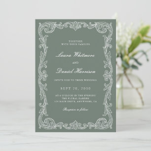 Elegante Vintage Barockrahmen Hochzeit in Salbeigr Einladung