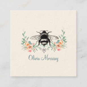 Elegante Vintage Bee Floral Calling Card Quadratische Visitenkarte