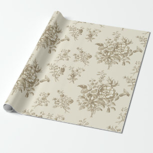 Elegante Vintage Beige Gold Blumen Geschenkpapier