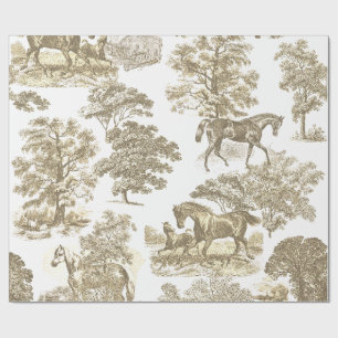 Elegante Vintage-Beige-Gold-Toile mit Pferden Geschenkpapier