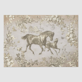 Elegante, Vintage Beige Pferde florale Rolle Seidenpapier