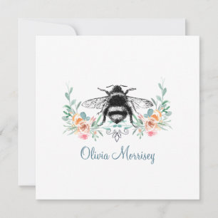 Elegante Vintage-Biene-Blumenmuster Mitteilungskarte