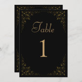 Elegante Vintage Black Gold-Hochzeit-Tischnummer Einladung (Vorne/Hinten)