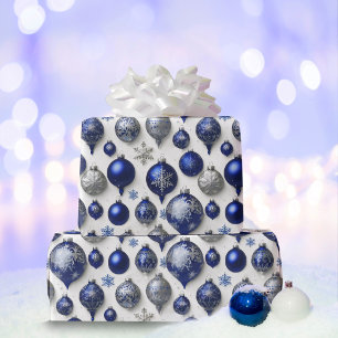 Elegante Vintage-Blau-Silber-Weihnachtsdekoration Geschenkpapier