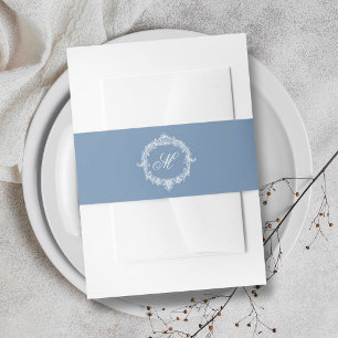Elegante Vintage-Blau-Toile-Monogramm-Hochzeit Einladungsbanderole