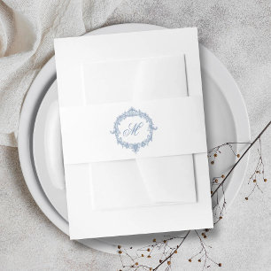 Elegante Vintage-Blau-Toile-Monogramm-Hochzeit Einladungsbanderole