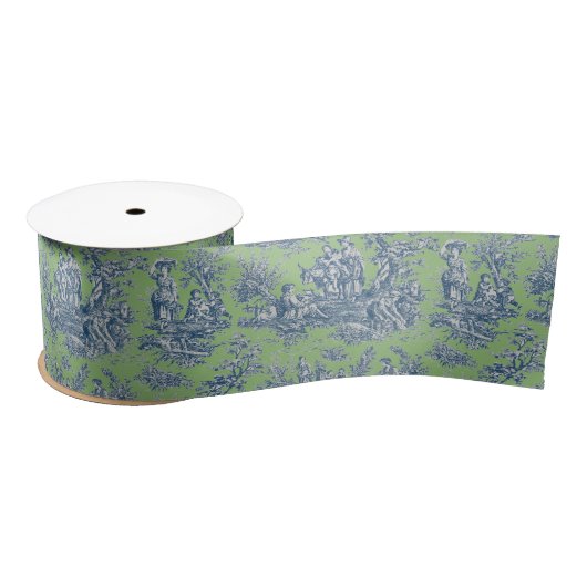 Elegante Vintage blaue Jouy Toile Satinband (Spule)
