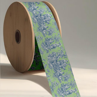 Elegante Vintage blaue Jouy Toile Satinband