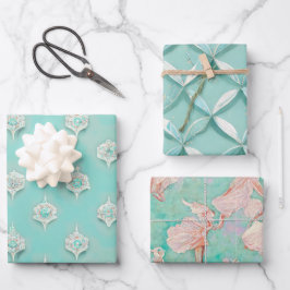 Elegante Vintage, blaue Mischtexturen Geschenkpapier Set