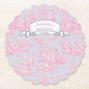 Elegante vintage blaue rosa Toile de Jouy Untersetzer