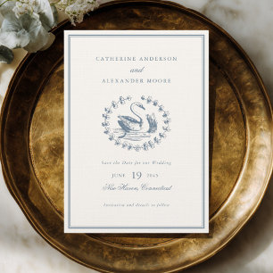 Elegante Vintage Blaue Schwan Romantische Hochzeit Save The Date