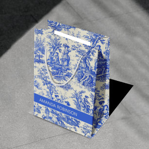 Elegante Vintage- Blaue Toile-de-Jouy-Szenen Mittlere Geschenktüte