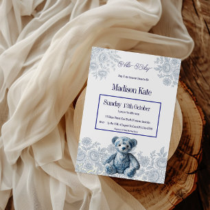 Elegante Vintage Blaue Toile-Kinderparty-Einladung Einladung