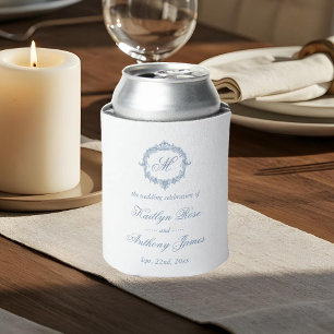 Elegante Vintage Blaue Toile Monogramm Hochzeit Dosenkühler
