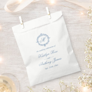 Elegante Vintage Blaue Toile Monogramm Hochzeit Geschenktütchen