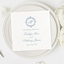 Elegante Vintage Blaue Toile Monogramm Hochzeit