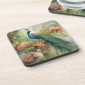 Elegante Vintage blaugrüne Pfauenrosa Blume Getränkeuntersetzer (Linke Seite)