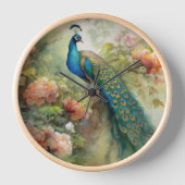 Elegante Vintage blaugrüne Pfauenrosa Blume Uhr (Vorderseite)