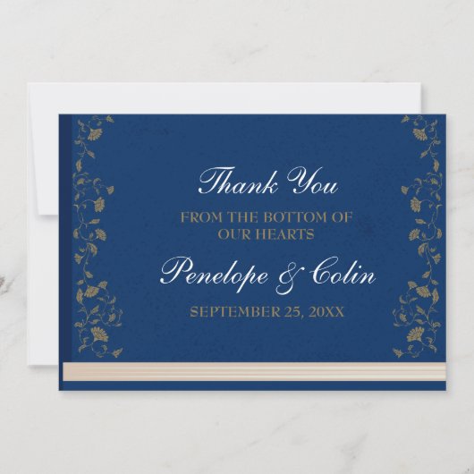 Elegante Vintage Blue Library Buchdecke Hochzeit Dankeskarte (Vorderseite)