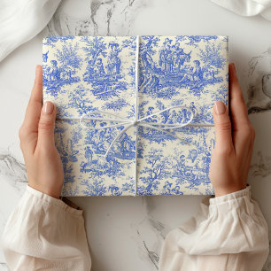 Elegante Vintage-Blue-Toile-de-Jouy-Geburtstag Geschenkpapier