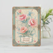 Elegante Vintage Blume Blumenstrauß Einladung (Stehend Vorderseite)