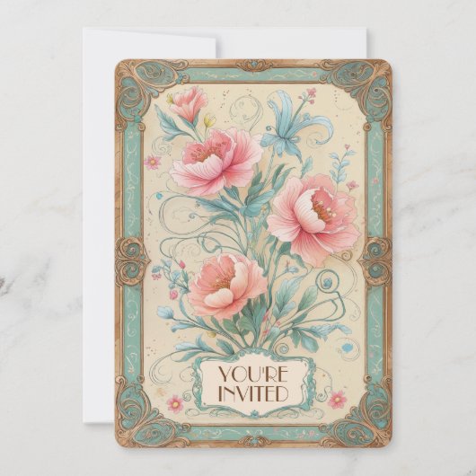 Elegante Vintage Blume Blumenstrauß Einladung (Vorderseite)